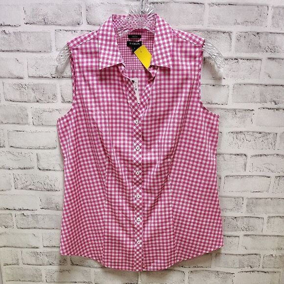 Talbots Pink and White Sleeveless Button Down Shirt - Picture 1 of 4